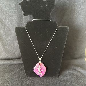 Pink Solar Quartz and Silver Gecko Pendant with Red Coral NWOT